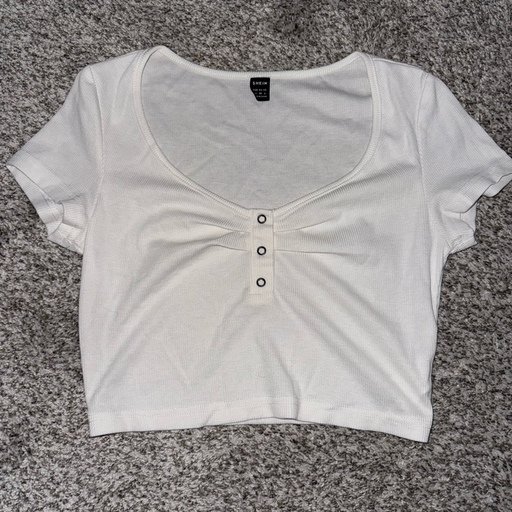 SHEIN White Crop Top with Button Detail